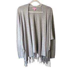 Lilly Pulitzer Light Gray Fringe Coolmax Cotton Cardigan Size XS Boho Resortwear